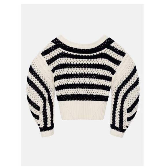 ZARA Striped croppe Chunky Knit Sweater Crochet Long Sleeve Limited Edition M L - Picture 3 of 11